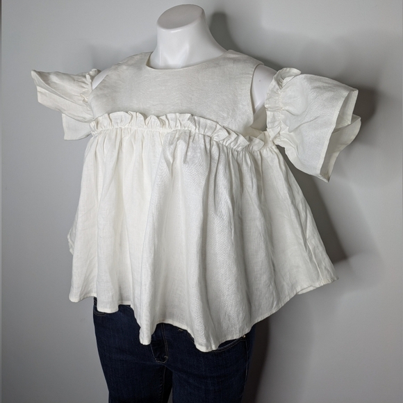 ✨3/$15 JOA white cold shoulder off the shoulder flowy top M - Picture 2 of 7